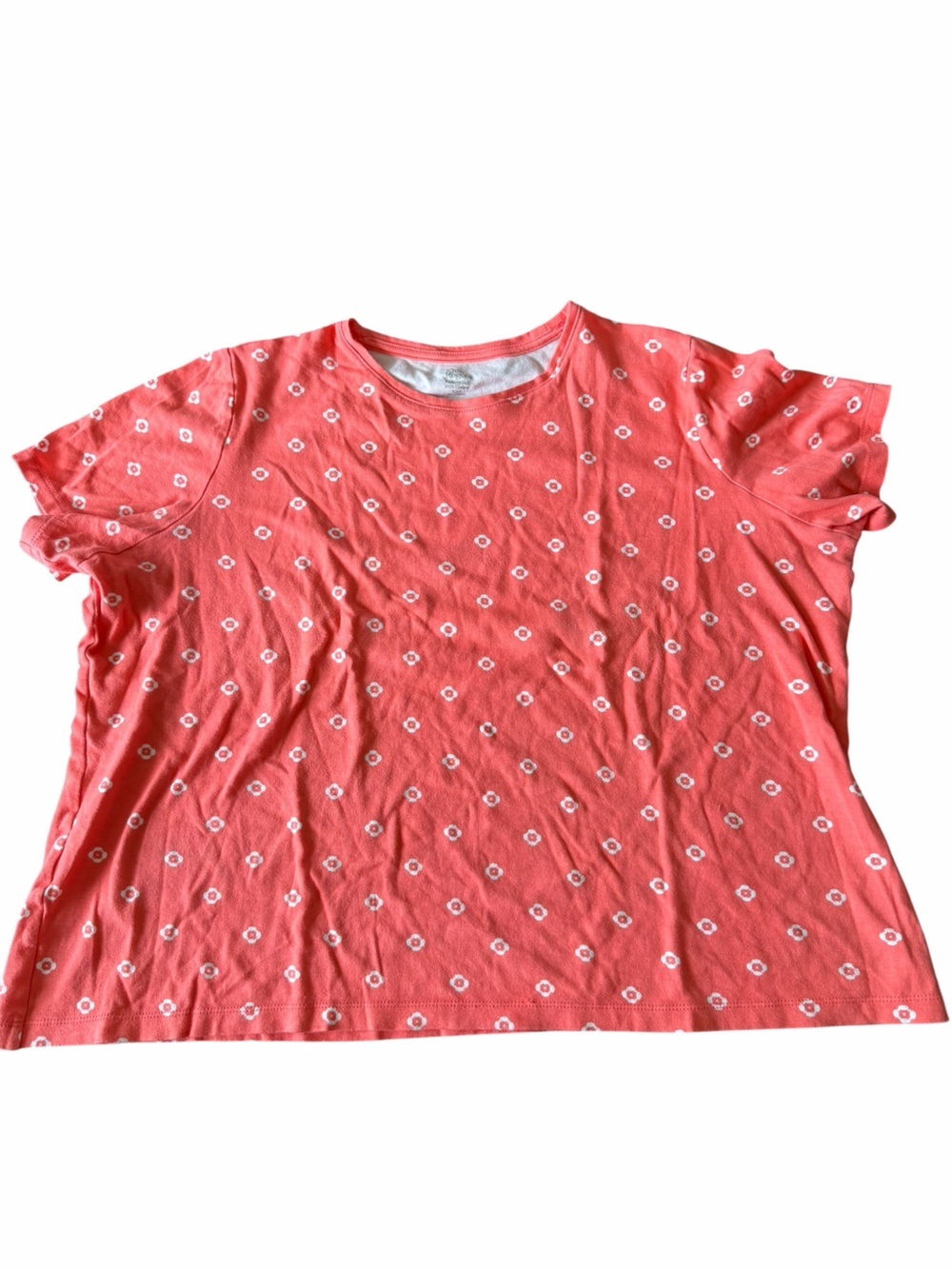 Kim Rogers Coral Short-Sleeve Tee with White Micro Floral Motif